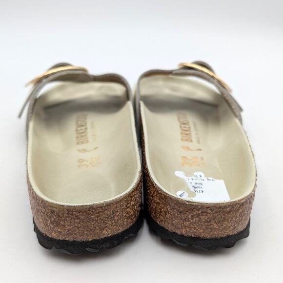 Birkenstock Madrid Big Buckle Natural Leather Patent High Shine Sandals USW8/M6 - Picture 4 of 13